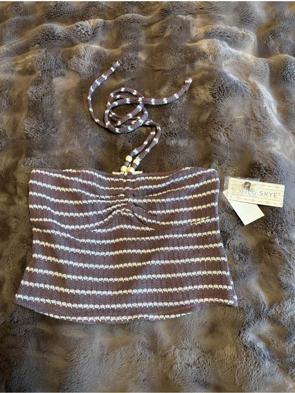 Wild Skye, brown striped halter crop top